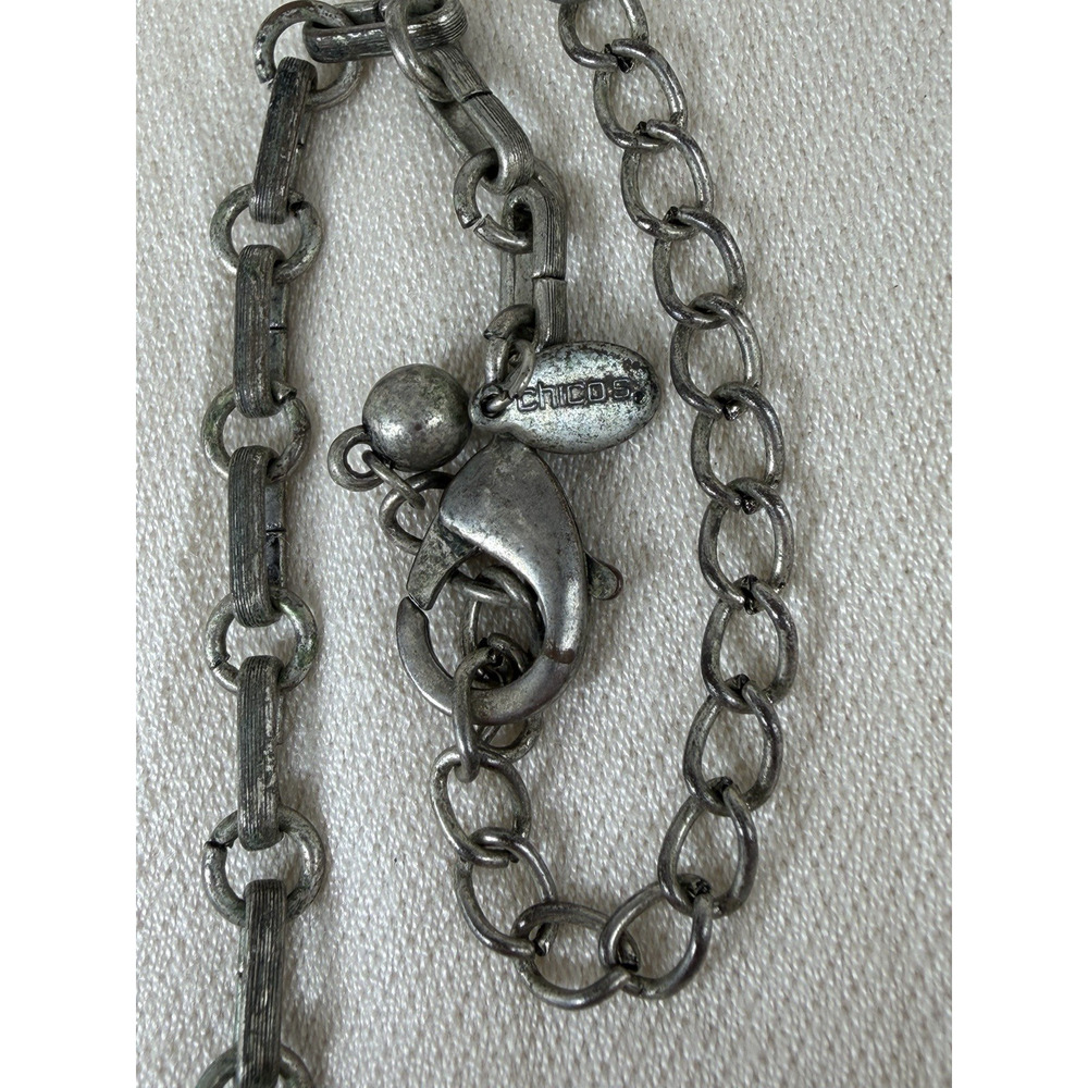 Chico's Silver Tone Ornate Filigree Beaded Bead Necklace Boho Long Textured 36" - Picture 4 of 7